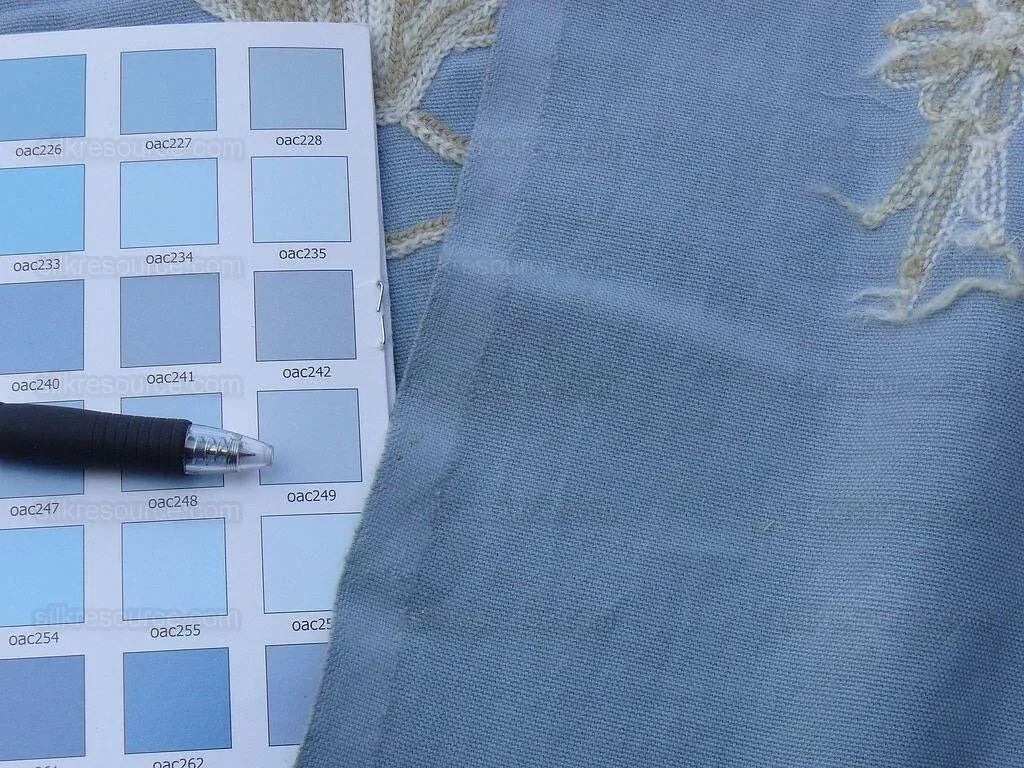 By Yd Scalamandre Sunil "Bay" Wool Embroidery Cotton Crewel Hand Made Serene Blue White Grey MSRP USD 272Y