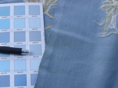 By Yd Scalamandre Sunil "Bay" Wool Embroidery Cotton Crewel Hand Made Serene Blue White Grey MSRP USD 272Y