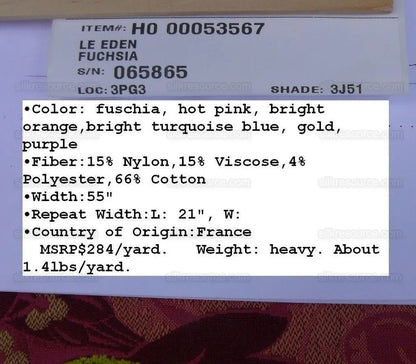 6.5y Scalamandre Le Eden Fuchsia Peony Chinoiserie MSRP USD 284/Y