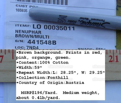 By Yd Scalamandre Fonthills Nenuphar Waterlili Lotus Pond Koi Fish Water Garden MSRP USD196/y
