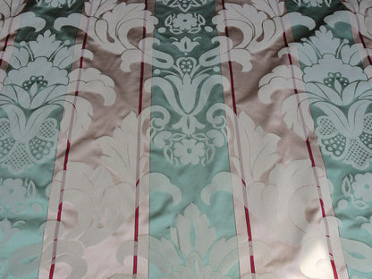 BTY SCALAMANDRE CARIBU DAMASK GREEN/TAUPE/RED SILK MSRP$184/Y