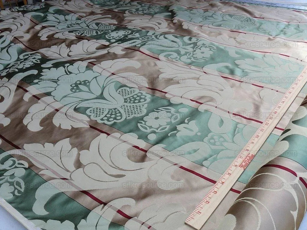 Bty Scalamandre Caribu Damask Green/taupe/red Silk Renaissance MSRP USD 184/Y