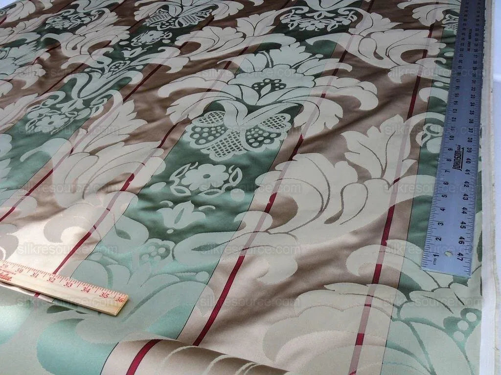 Bty Scalamandre Caribu Damask Green/taupe/red Silk Renaissance MSRP USD 184/Y