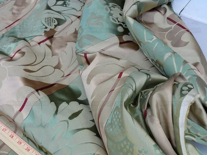 Bty Scalamandre Caribu Damask Green/taupe/red Silk Renaissance MSRP USD 184/Y