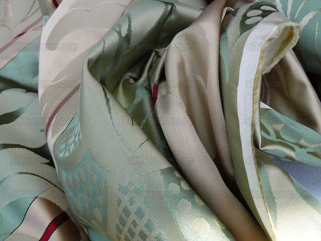 Bty Scalamandre Caribu Damask Green/taupe/red Silk Renaissance MSRP USD 184/Y