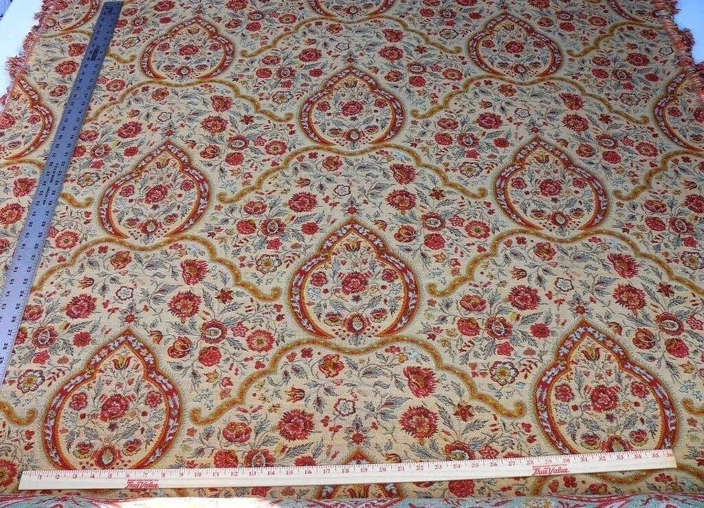 12.25y Scalamandre Calantha Gold/red Blue Flower Wool MSRP USD 296/Y