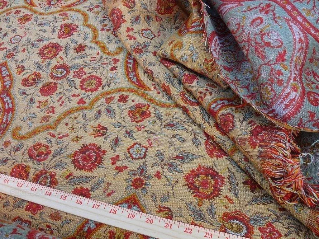 12.25y Scalamandre Calantha Gold/red Blue Flower Wool MSRP USD 296/Y