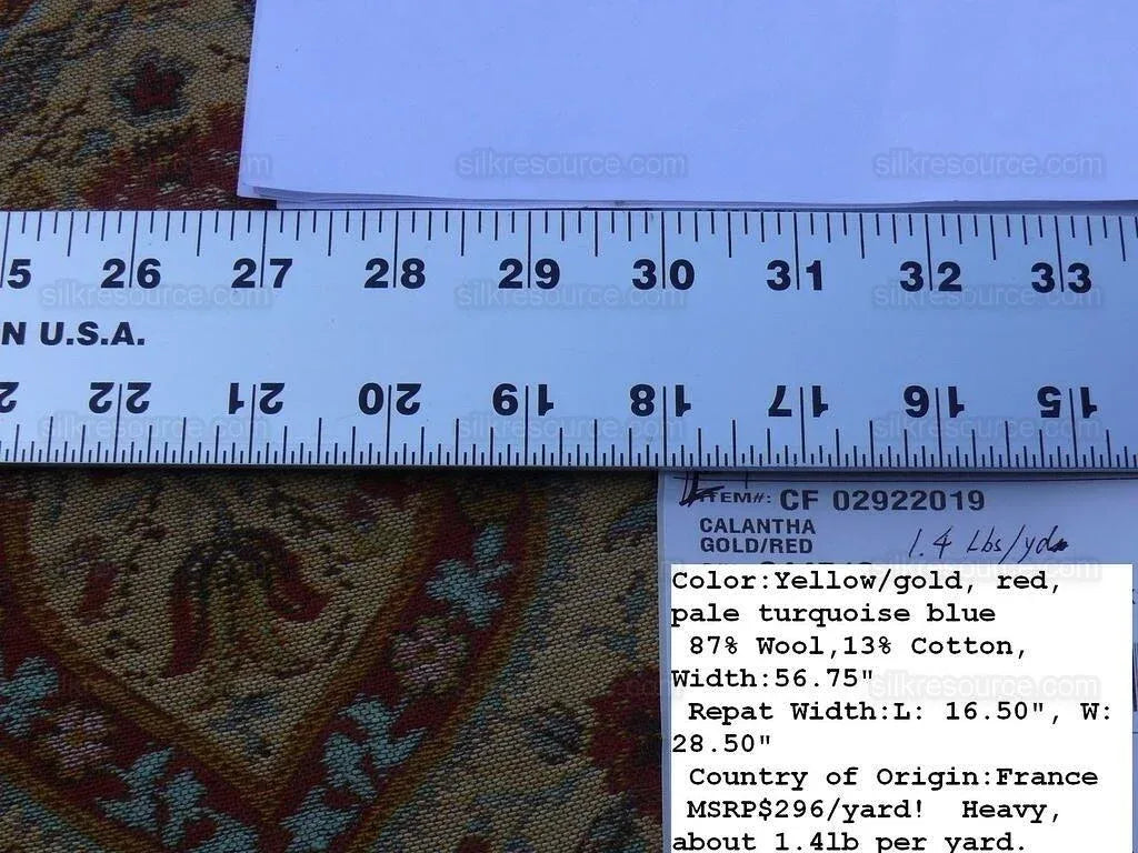 12.25y Scalamandre Calantha Gold/red Blue Flower Wool MSRP USD 296/Y