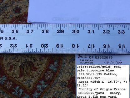 12.25y Scalamandre Calantha Gold/red Blue Flower Wool MSRP USD 296/Y