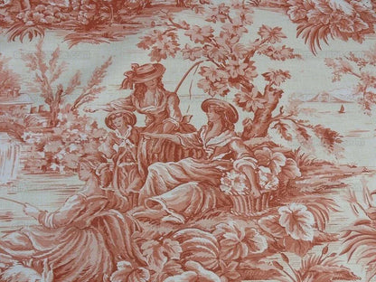 By Yd Scalamandre El Remanso Toile Copper Red Spanish Country Pool Ducks 62" Wide