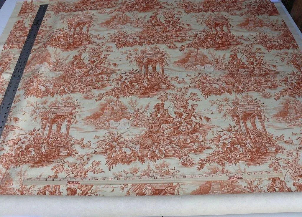 By Yd Scalamandre El Remanso Toile Copper Red Spanish Country Pool Ducks 62" Wide