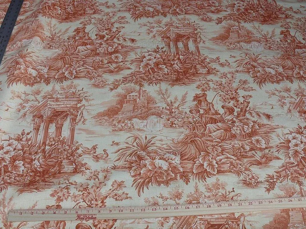 By Yd Scalamandre El Remanso Toile Copper Red Spanish Country Pool Ducks 62" Wide
