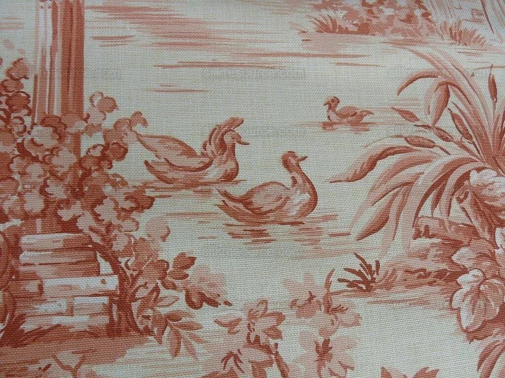 By Yd Scalamandre El Remanso Toile Copper Red Spanish Country Pool Ducks 62" Wide