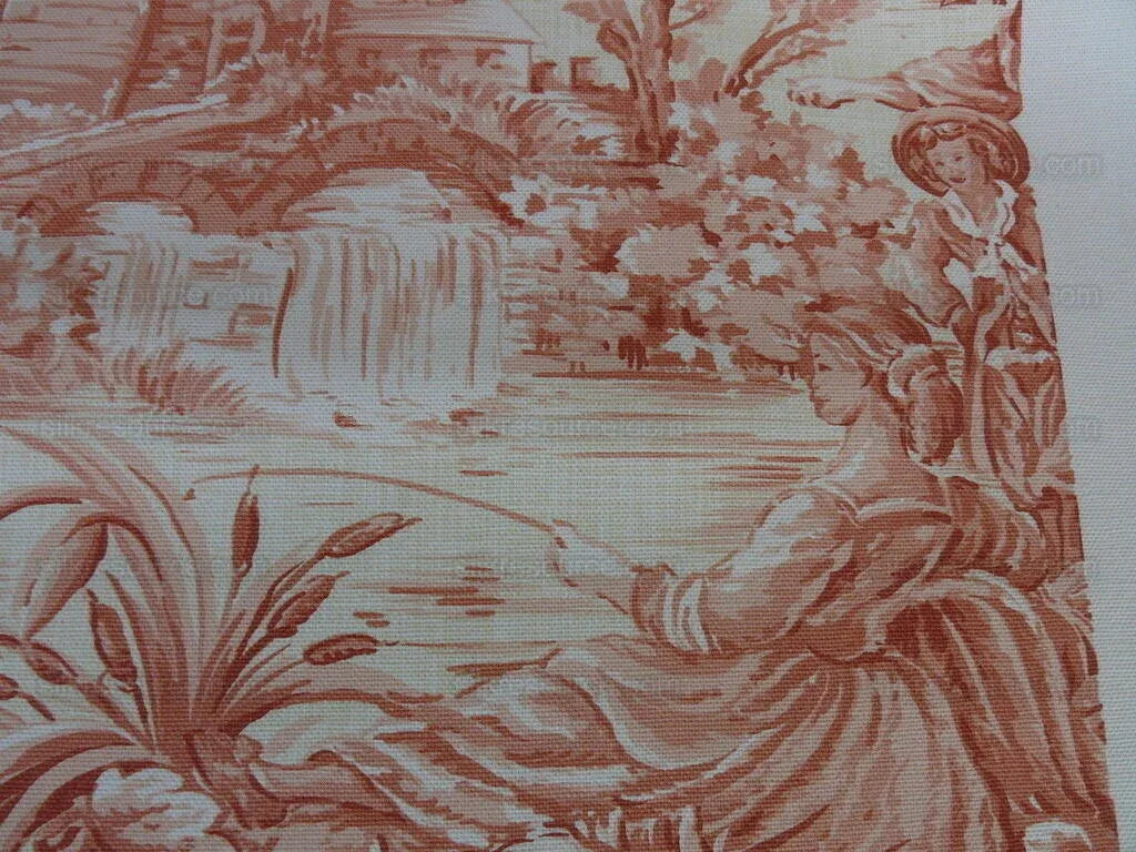 By Yd Scalamandre El Remanso Toile Copper Red Spanish Country Pool Ducks 62" Wide