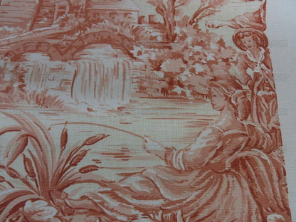 By Yd Scalamandre El Remanso Toile Copper Red Spanish Country Pool Ducks 62" Wide