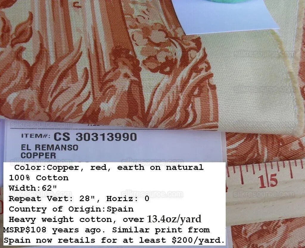 By Yd Scalamandre El Remanso Toile Copper Red Spanish Country Pool Ducks 62" Wide