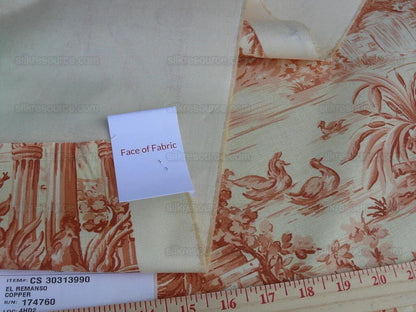 By Yd Scalamandre El Remanso Toile Copper Red Spanish Country Pool Ducks 62" Wide