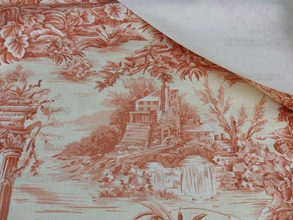 By Yd Scalamandre El Remanso Toile Copper Red Spanish Country Pool Ducks 62" Wide