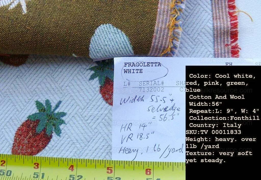 By Yard Scalamandre Fragoletta Strawberry Lampas Fruit Pink Red White Wool Cotton Heavy