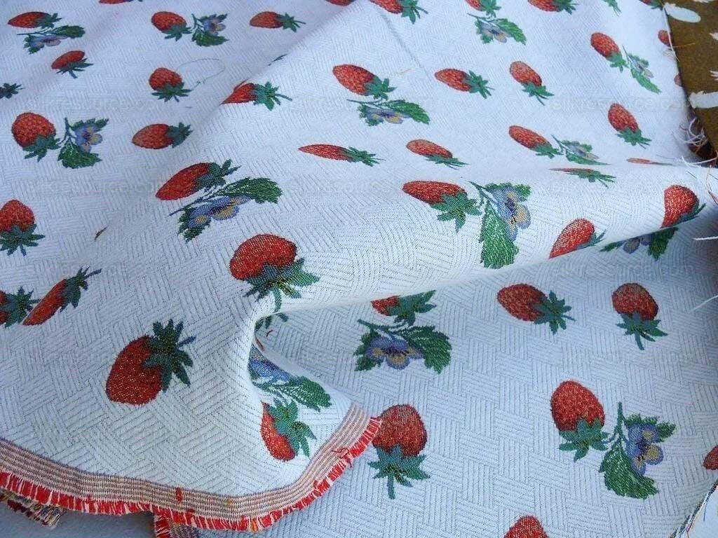 By Yard Scalamandre Fragoletta Strawberry Lampas Fruit Pink Red White Wool Cotton Heavy