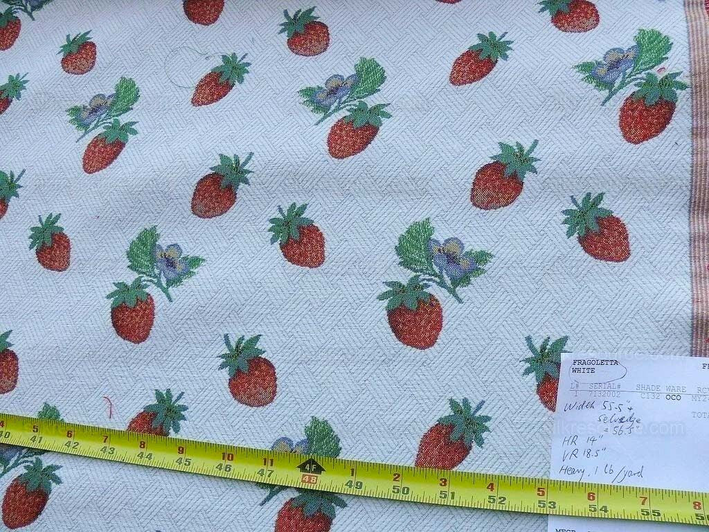 By Yard Scalamandre Fragoletta Strawberry Lampas Fruit Pink Red White Wool Cotton Heavy