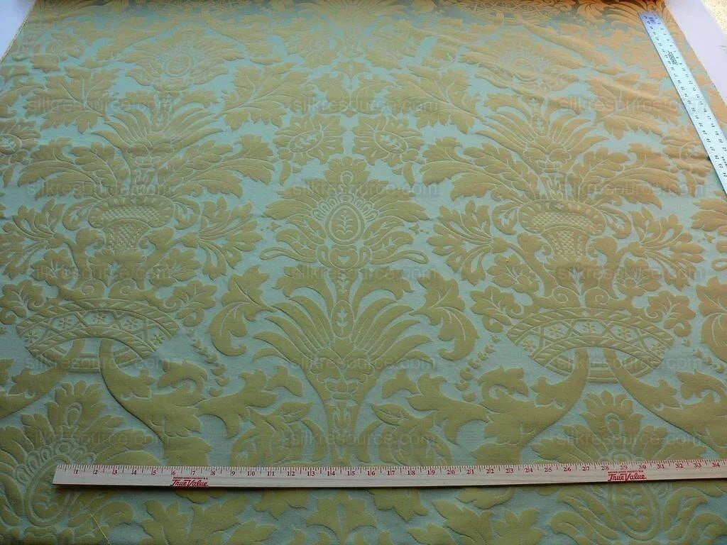 Scalamandre Loggia-copper Silk Damask Aqua Gold MSRP USD 308/Y