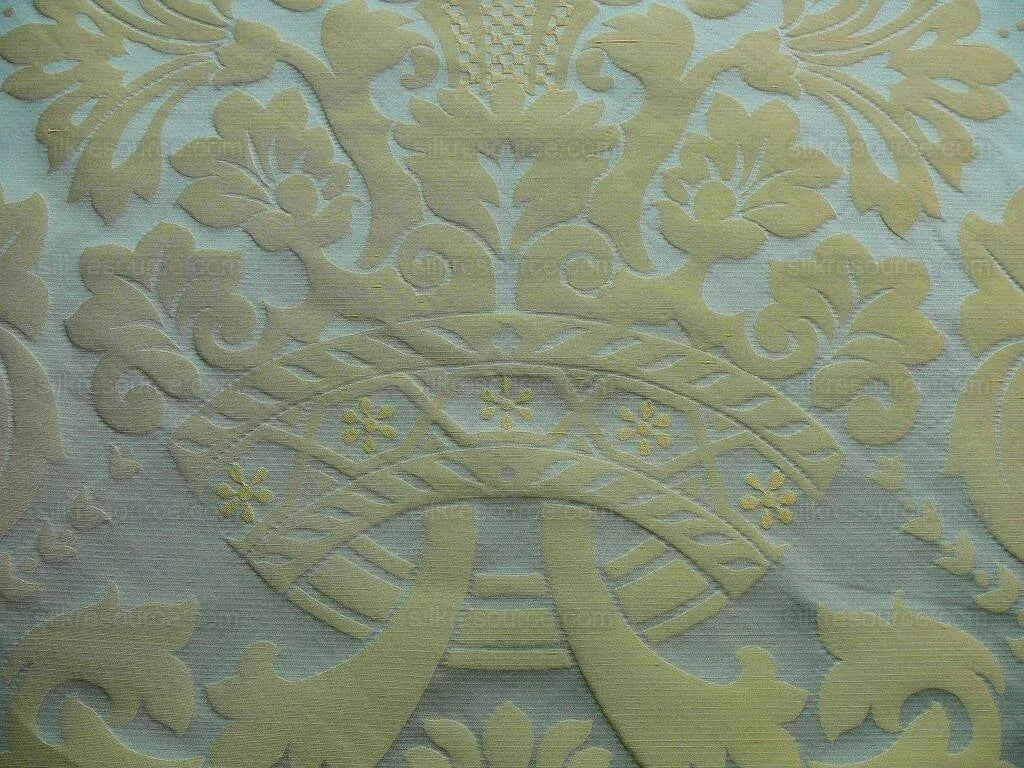 Scalamandre Loggia-copper Silk Damask Aqua Gold MSRP USD 308/Y