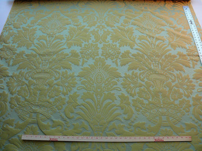 15.3Y SCALAMANDRE LOGGIA-COPPER SILK DAMASK AQUA GOLD MSRP$308/Y