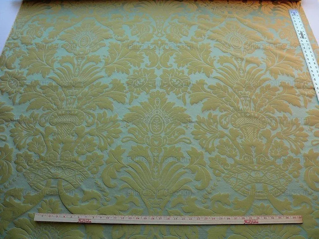 Scalamandre Loggia-copper Silk Damask Aqua Gold MSRP USD 308/Y