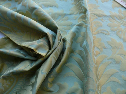 Scalamandre Loggia-copper Silk Damask Aqua Gold MSRP USD 308/Y