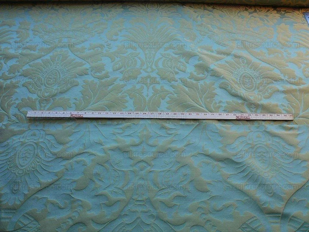 Scalamandre Loggia-copper Silk Damask Aqua Gold MSRP USD 308/Y