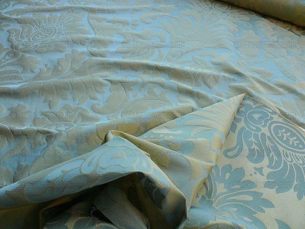 Scalamandre Loggia-copper Silk Damask Aqua Gold MSRP USD 308/Y