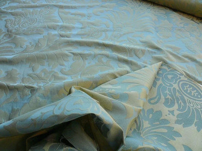 Scalamandre Loggia-copper Silk Damask Aqua Gold MSRP USD 308/Y