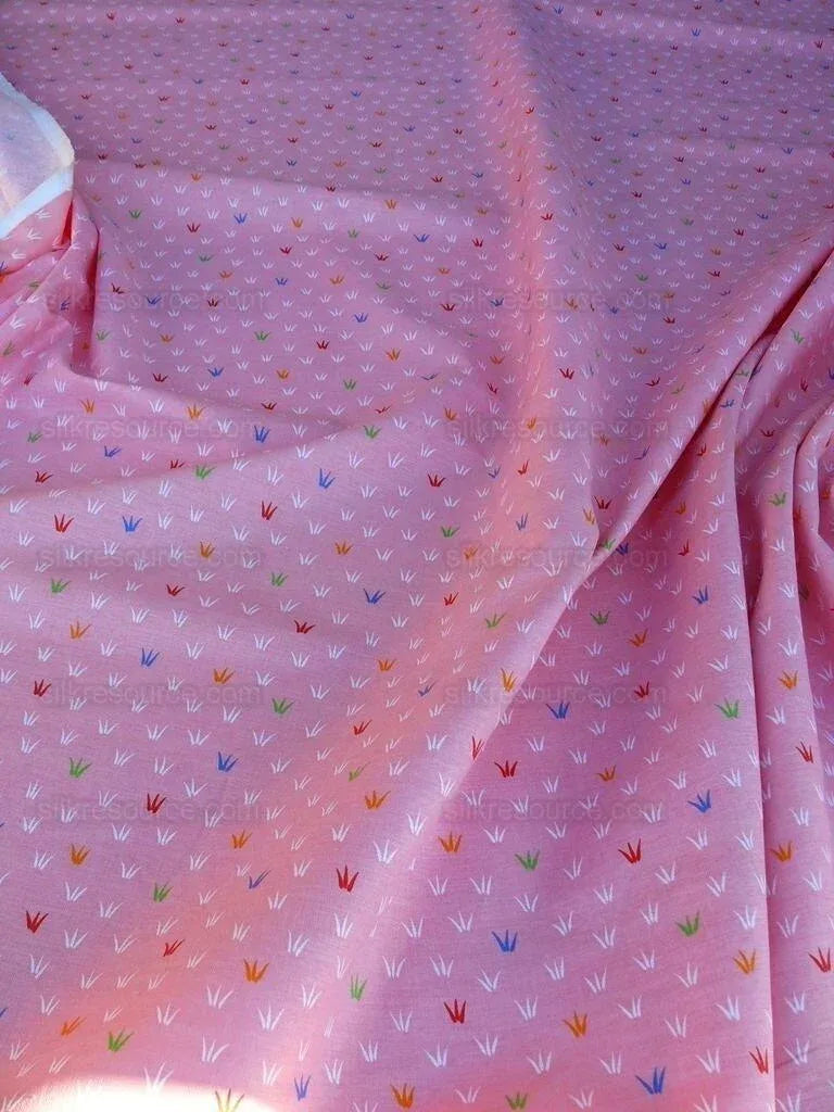 Scalamandre Neptune Multi On Pink Linen Hand Print from France Music Grass Seagull Pop Art Red Green Blue MSRP USD285/y