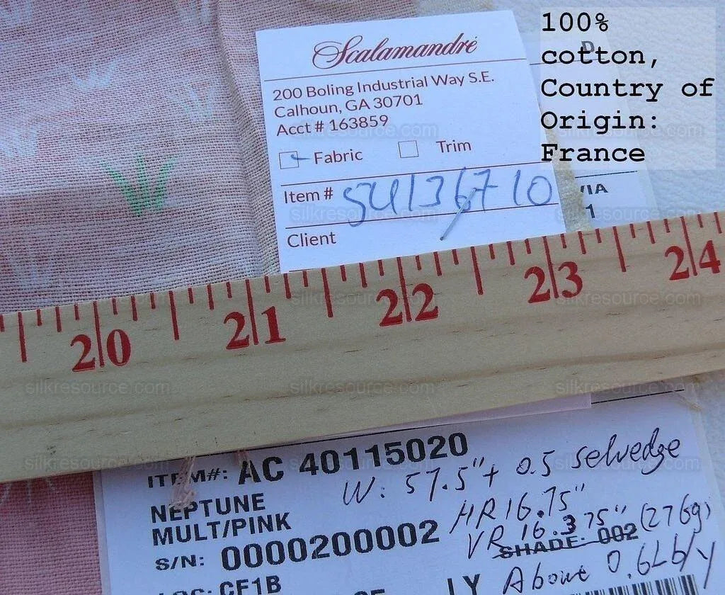 Scalamandre Neptune Multi On Pink Linen Hand Print from France Music Grass Seagull Pop Art Red Green Blue MSRP USD285/y