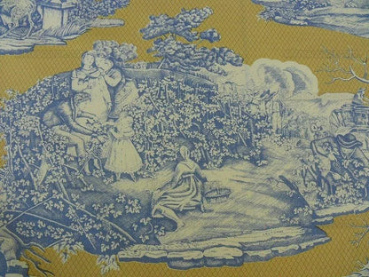 Scalamandre Four Seasons Toile Print Gold Blue English Country Historical Design MSRP USD236/Y