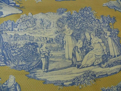 Scalamandre Four Seasons Toile Print Gold Blue English Country Historical Design MSRP USD236/Y