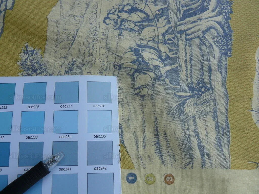 Scalamandre Four Seasons Toile Print Gold Blue English Country Historical Design MSRP USD236/Y