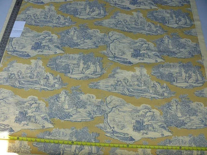 Scalamandre Four Seasons Toile Print Gold Blue English Country Historical Design MSRP USD236/Y