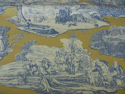 Scalamandre Four Seasons Toile Print Gold Blue English Country Historical Design MSRP USD236/Y