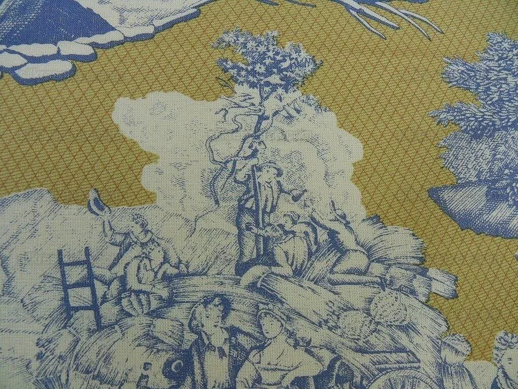 Scalamandre Four Seasons Toile Print Gold Blue English Country Historical Design MSRP USD236/Y
