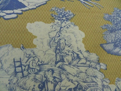 Scalamandre Four Seasons Toile Print Gold Blue English Country Historical Design MSRP USD236/Y