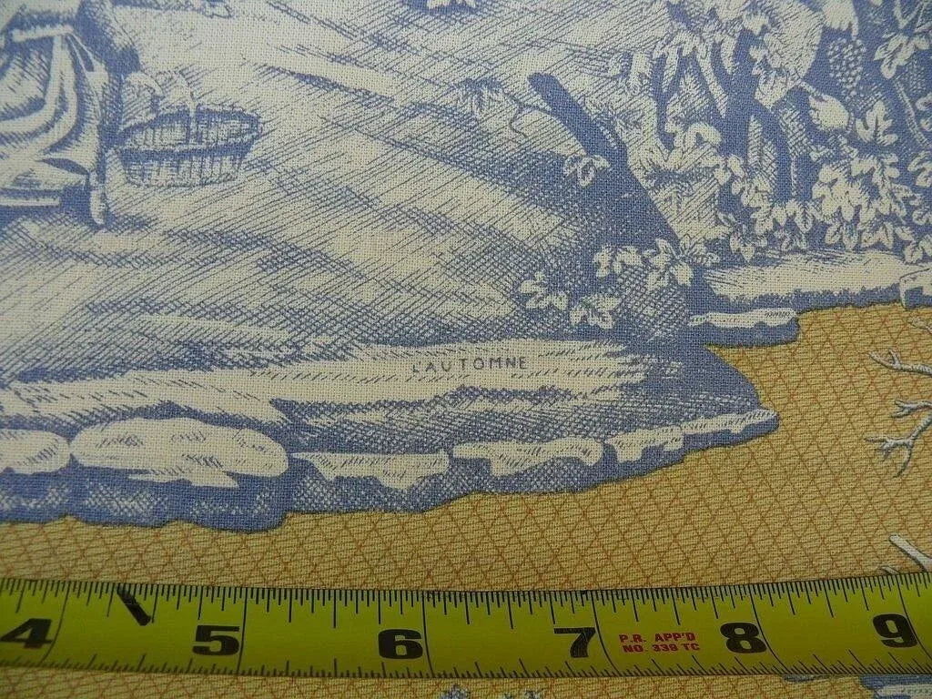 Scalamandre Four Seasons Toile Print Gold Blue English Country Historical Design MSRP USD236/Y