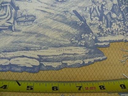 Scalamandre Four Seasons Toile Print Gold Blue English Country Historical Design MSRP USD236/Y