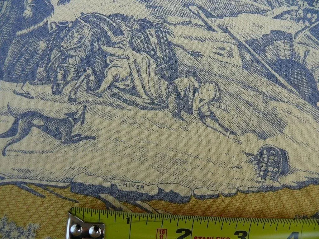 Scalamandre Four Seasons Toile Print Gold Blue English Country Historical Design MSRP USD236/Y