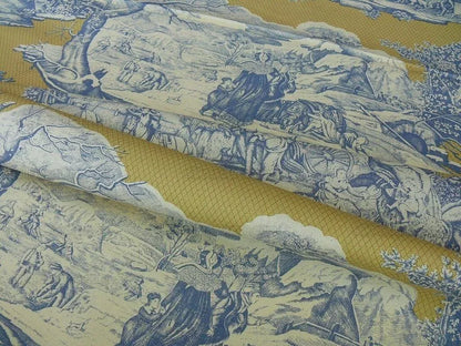 Scalamandre Four Seasons Toile Print Gold Blue English Country Historical Design MSRP USD236/Y