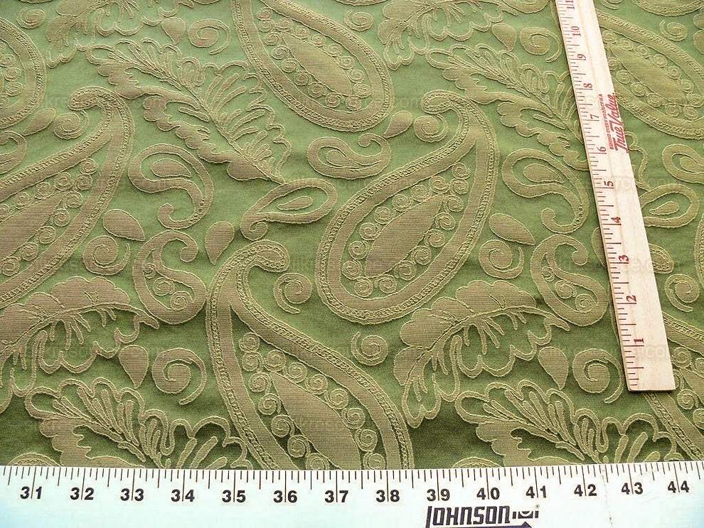 Bty Scalamandre Angelique Paisley Silk Damask Green Gold MSRP USD 298/y