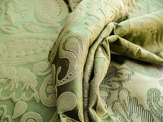 Bty Scalamandre Angelique Paisley Silk Damask Green Gold MSRP USD 298/y