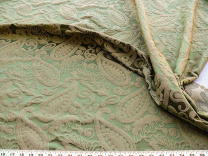 Bty Scalamandre Angelique Paisley Silk Damask Green Gold MSRP USD 298/y