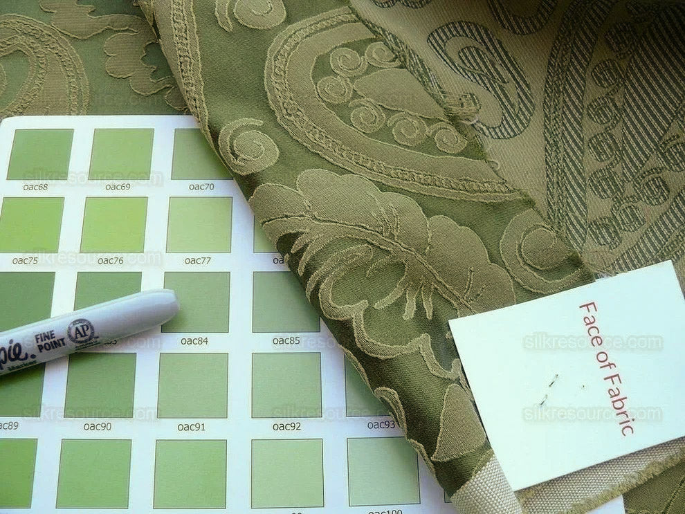 Bty Scalamandre Angelique Paisley Silk Damask Green Gold MSRP USD 298/y